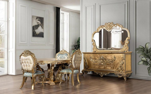 Goldener Barock Esstisch Runder Tisch Runde Esstische Holz Tische 173cm
