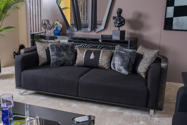 Dreisitzer 240cm Schwarze Luxus Couch Sofa Couchen Möbel Textil Stoff Samt 3er