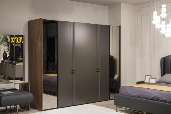 Moderner Kleiderschrank Luxus Schrank Holz Schränke Glas Taupe Schlafzimmer