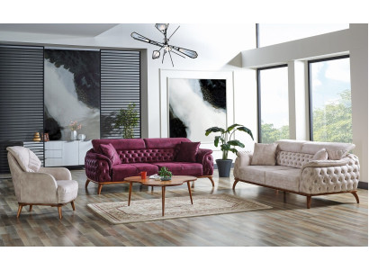 Sofagarnitur 3+3+1 Sitzer Chesterfield Modern Stil Garnitur Set 3tlg. Sofa Relax