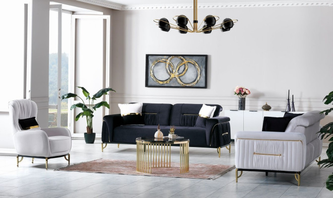 Design Wohnzimmer Set Sofagarnitur 3+3+1 Wohnzimmer Möbel Garnituren Samt