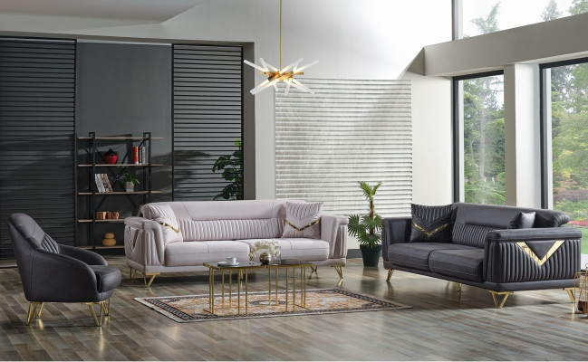 Sofagarnitur 3+3+1 Sitzer Textil Holz Sofa 3 Sitzer Modern Sessel Komplett Set Neu