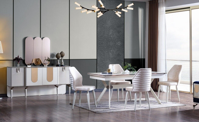 Luxuriöse Esszimmer Set Esstisch + 6x Stühle + Anrichte Modern 8 tlg