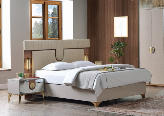 Luxus Schlafzimmer Set Bett + 2x Nachttische Holz Komplettes Neu Modern