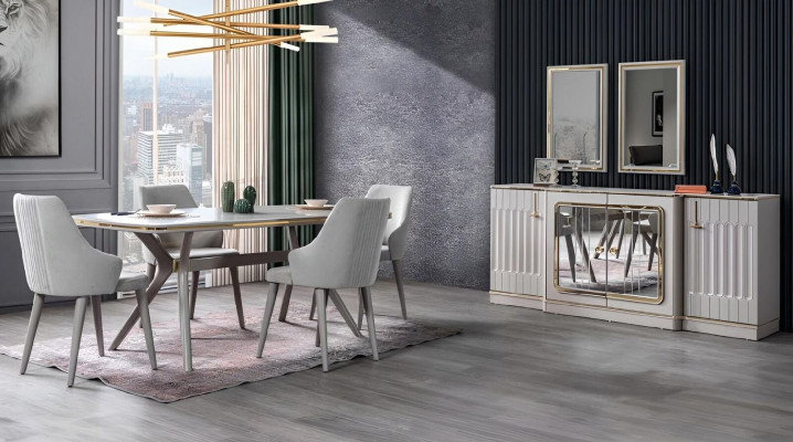 Esszimmer Set Garnitur Sideboard mit 2x Spiegel Tisch 6x Stuhl 10tlg.