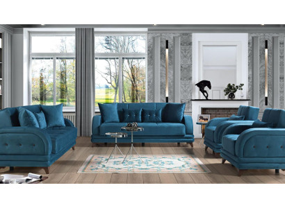 Sofagarnitur 3+2+1+1 Holz Wohnzimmer Luxus Sofa Modern Stoff Komplett Neu Modern