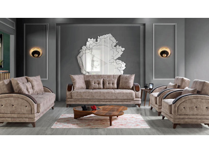 Sofagarnitur 3+2+1+1 Holz Wohnzimmer Luxus Sofa Modern Stoff Komplett Modern Neu
