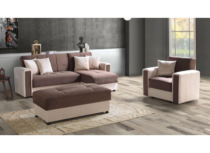 Ecksofa L-Form Sessel Hocker Textil Komplett Polster Premium Wohnzimmer Modern