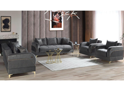 Sofagarnitur 3+2+1+1 Sitzer Möbel Luxus Set Sofagarnitur Modern Grau 4tlg