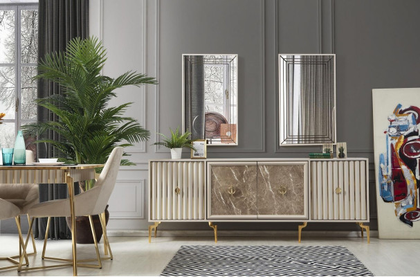 Luxus Esstisch Esszimmer Tisch für 4 Personen Stühle SIdeboard Modern