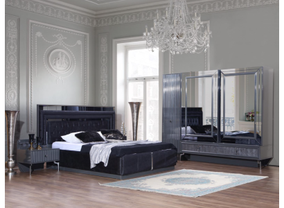 Schwarzes Schlafzimmer Set Luxus Garnitur Bett 2x Nachttische Schrank Schwarzes Schlafzimmer Set Luxus Garnitur Bett 2x Nachttische Schrank