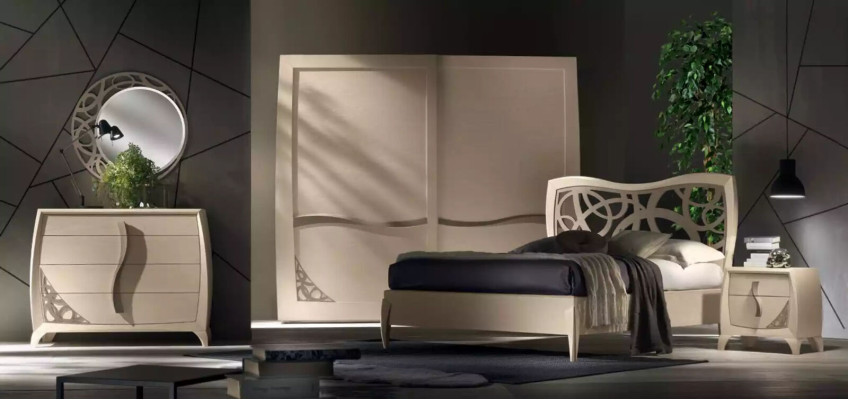 Komplettes Schlafzimmer Set Design Modern Luxus Bett 2x Nachttisch 6 tlg Neu