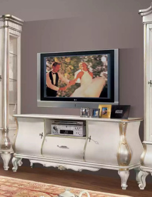 Klassische Weiße Wohnwand TV-Ständen 2x Vitrinen Elegantes Set 3tlg Schrank