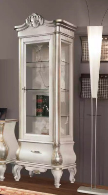 Luxuriöser Holzschrank mit Glas Klassische weiße Möbel Schrank Vitrinen