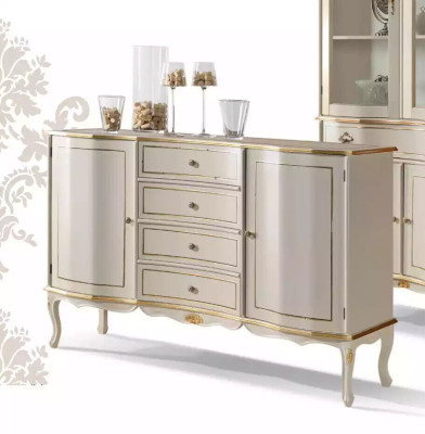 Design Klassisches weißes Sideboard mit Schubladen Wohnzimmer Kommode