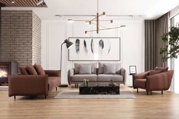 Sessel 3+3+1 Sitzer Luxus Sofa braun Sofagarnitur Sofas Stoff Design