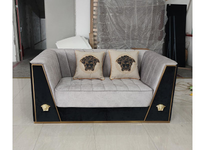 Luxus Sofa 2Sitzer Möbel Design Polster schwarz Textil Samt Sofas Couchen