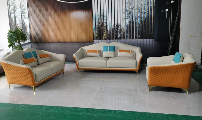 Schwarze Sofagarnitur 3+2+1 Set Wohnlandschaft Sofa Couch Garnitur Ledersofa Neu