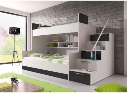 Schwarz Doppelstockbett Etagen Bett Kinderzimmer Betten Hochbett Hochglanz Möbel