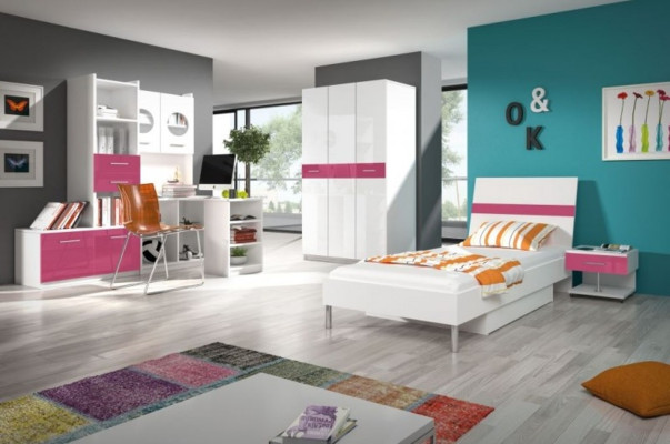 Regal Schrank Bücherschrank für Kinderzimmer Jugendzimmer Weiß Rosa Hochglanz