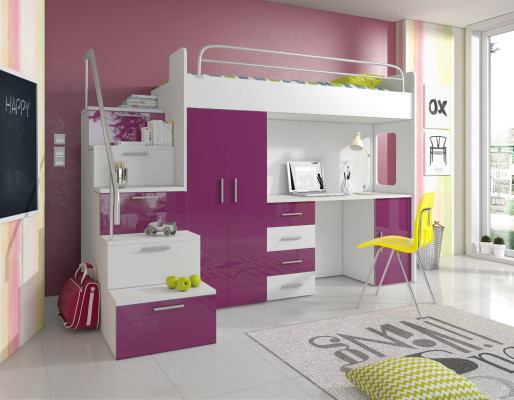 Jugendbett Komplett Schlafzimmer Design Kinder Bett Betten Schrank Tisch GRAU