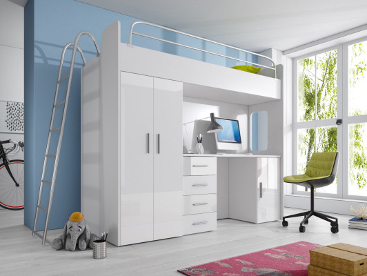 DOPPELSTOCKBETT STOCKBETT ETAGENBETT MIT SCHREIBTISCH+KLEIDERSCHRANK-RAJ 4D LILA