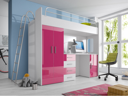 Exquisites Etagenbett + Schreibtisch + Kleiderschrank moderner Stil für Ihr Baby aus Holz