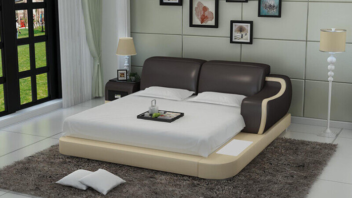 Design Bett XXL Big Betten Hotel Polster 200x200 Multifunktion Regal USB Leder