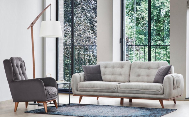 Graue Couch Sofa Wohnzimmer Couchen Polster Möbel Dreisitzer Sofas