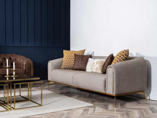 Dreisitzer Sofa 3 Sitzer Sofas Design Modern Stoff Grau Wohnzimmer