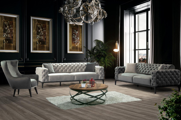 Dreisitzer Sofa 3 Sitzer Sofas Stoff Weiß Wohnzimmer Chesterfield Neu