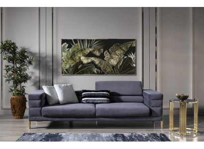 Dreisitzer Sofa 3 Sitzer Sofas Stoff Grau Wohnzimmer Luxus Modern Sitz