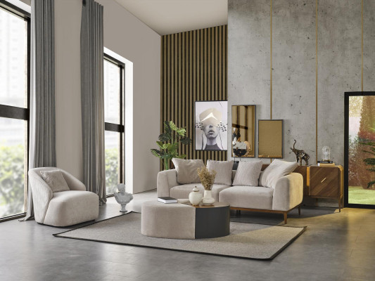 Dreisitzer Sofa 3 Sitzer Sofas Design Weiß Modern Stoff Polyester Neu