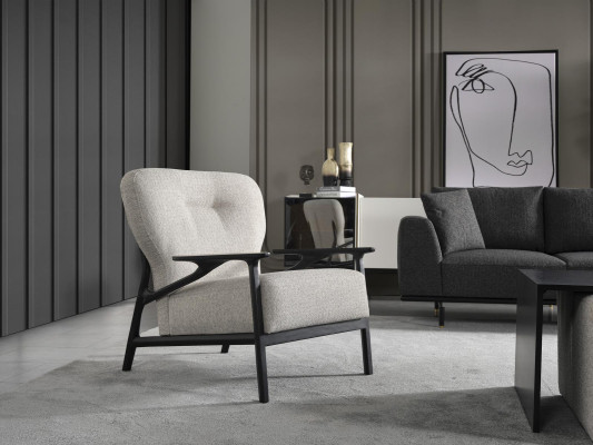 Sessel Ohrensessel Modern Stoff Wohnzimmer Polyester Weiß Design