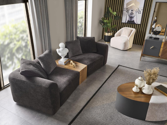 Viersitzer Sofa 4 Sitzer Sofas Modern Design Stoff Polyester Schwarz