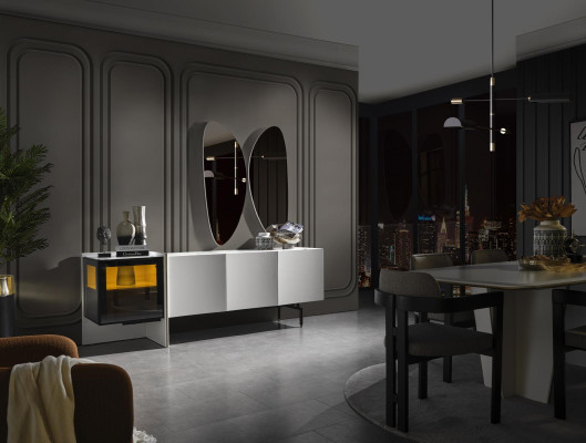 Gruppe Sideboard Spiegel Kommode Holz Modern Esszimmer Weiß Design Neu