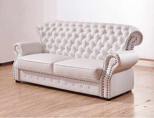 Weißer Dreisitzer Chesterfield Hohe Rückenlehne Echt Handarbeit Leder Couch