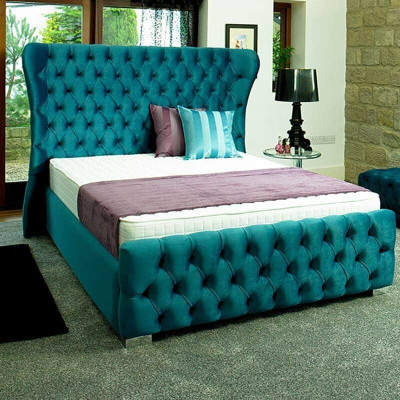 Chesterfield Turkis Grün Designer Bett Schlafzimmer Textil Leder Polster 180x200 cm
