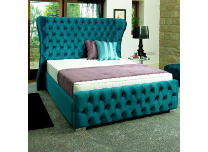 Chesterfield Turkis Grün Designer Bett Schlafzimmer Textil Leder Polster 180x200 cm