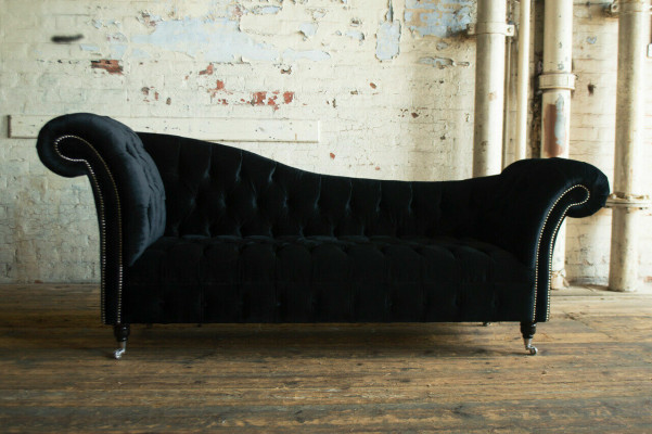 Chesterfield Dreisitzer Couch Polster Design Sofa 3er Sitz Sofas Zimmer Schwarz