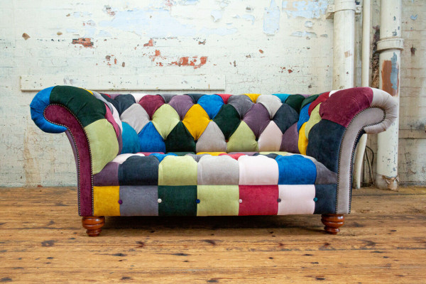 Modern Design Bunter Chesterfield 2 Sitzer Sofa Textil Couch Polster Design 