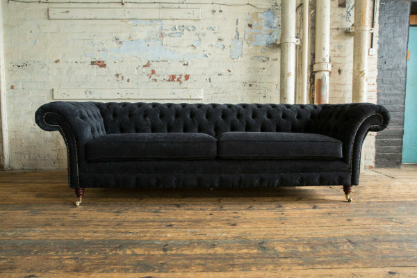 Hochwertige Chesterfield Couch Polster Viersitzer Textil Sofa Webstoff XXL Stoff