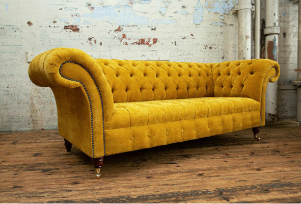 Designer gelber Chesterfield 3-Sitzer Luxus Dreisitzer Couch