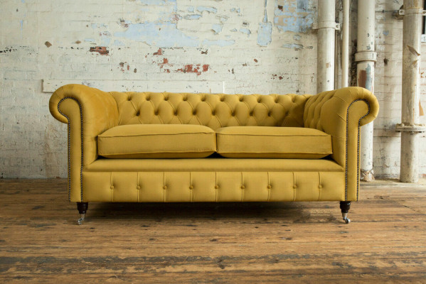Gelber Chesterfield Zweisitzer Designer Wohnzimmer 2-er Couch