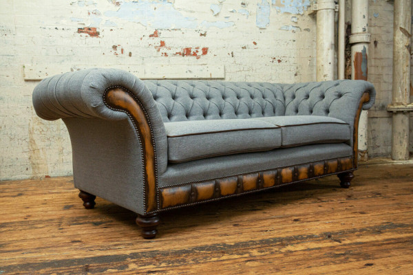 Grau-braune Chesterfield Couch Designer Wohnzimmer 3-Sitzer Sofa