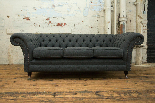 Schwarzes Chesterfield Polster Sofa Designer 3-Sitzer Wohnzimmer Couch