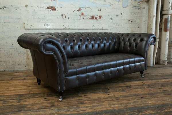 Schwarzer Moderner Chesterfield Dreisitzer Luxus 3-er Couch