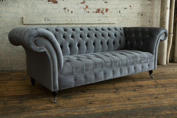 Moderner Chesterfield grauer 3-Sitzer Stilvolle Wohnzimmer 3-er Couch