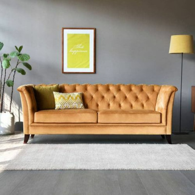 Oranger Chesterfield 3-Sitzer Modernes Wohnzimmer Luxus Sofa