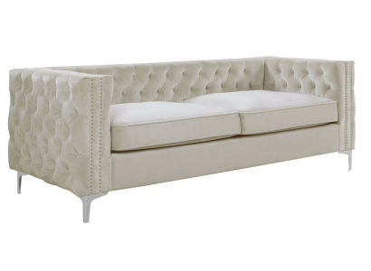 Chesterfield Dreisitzer Sofa Beige Textil Stoff Couchen Möbel Samt Farbe wählbar
